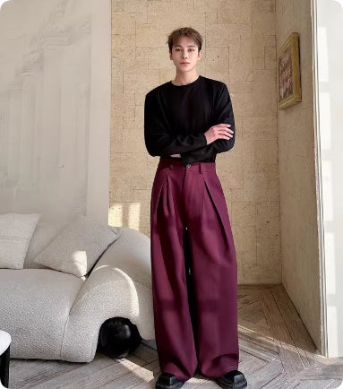 Spring Pleated Semi-Elastic Waist Casual Pants For Men And Women