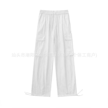 Loose Fitting Casual Straight Leg Cargo Pants With Multiple Pockets And A Drawstring Waist