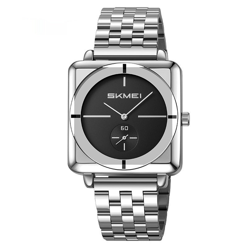 Square Steel Band Stylish Standalone Seconds Subdial With Two Hands Solid Steel Band Quartz Watch