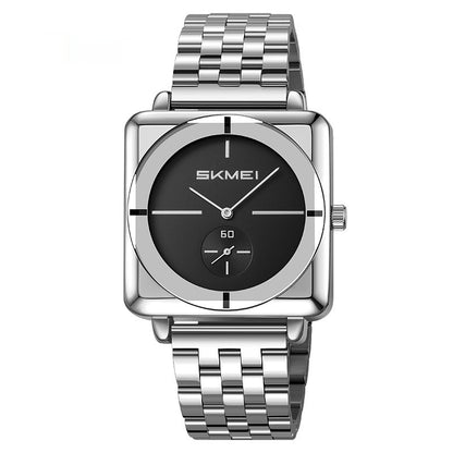 Square Steel Band Stylish Standalone Seconds Subdial With Two Hands Solid Steel Band Quartz Watch