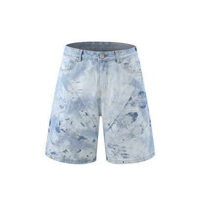 Trendy Edgy High-street Gradient-wash Denim Shirt And Shorts Set