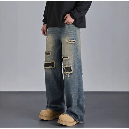 Mens American-style Streetwear Camouflage Ripped Jeans