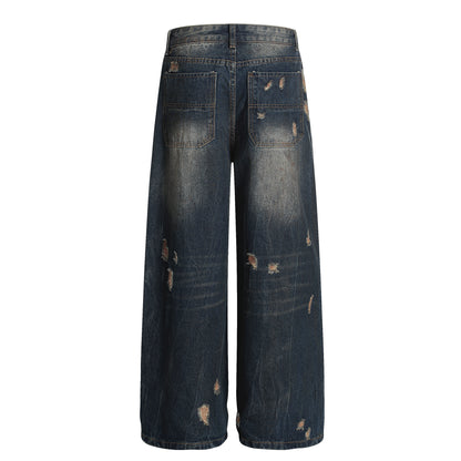 American-style Vintage Distressed Worn Torn And Ripped Jeans