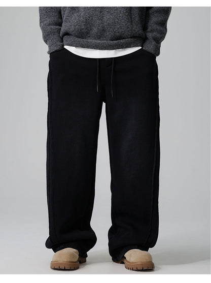 Fleece-Lined Distressed Knit Sweatpants With A Straight Leg In Winter Style
