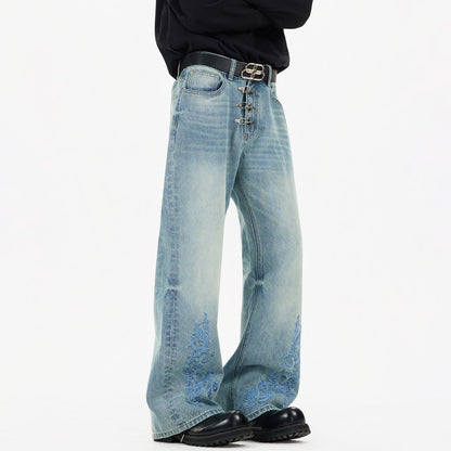 American-style Vintage Distressed Loose Straight-leg Bootcut Jeans For Men And Women
