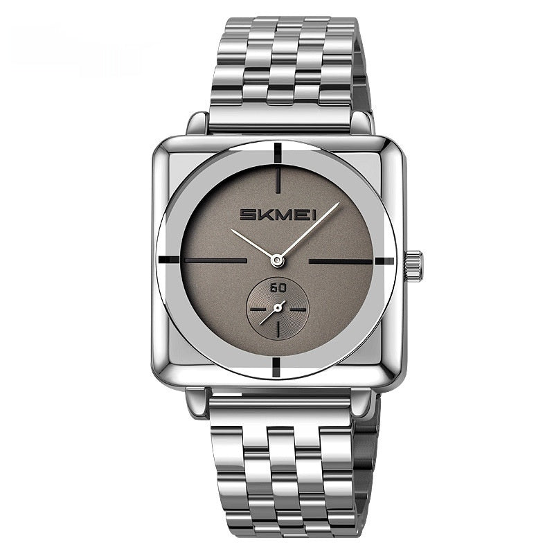 Square Steel Band Stylish Standalone Seconds Subdial With Two Hands Solid Steel Band Quartz Watch
