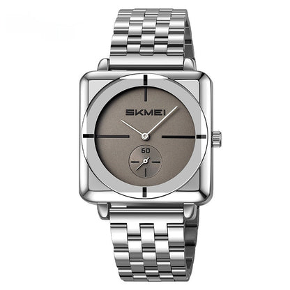 Square Steel Band Stylish Standalone Seconds Subdial With Two Hands Solid Steel Band Quartz Watch