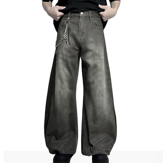 Retro Washed-Effect Cropped Wide-Leg Casual Pants For Men