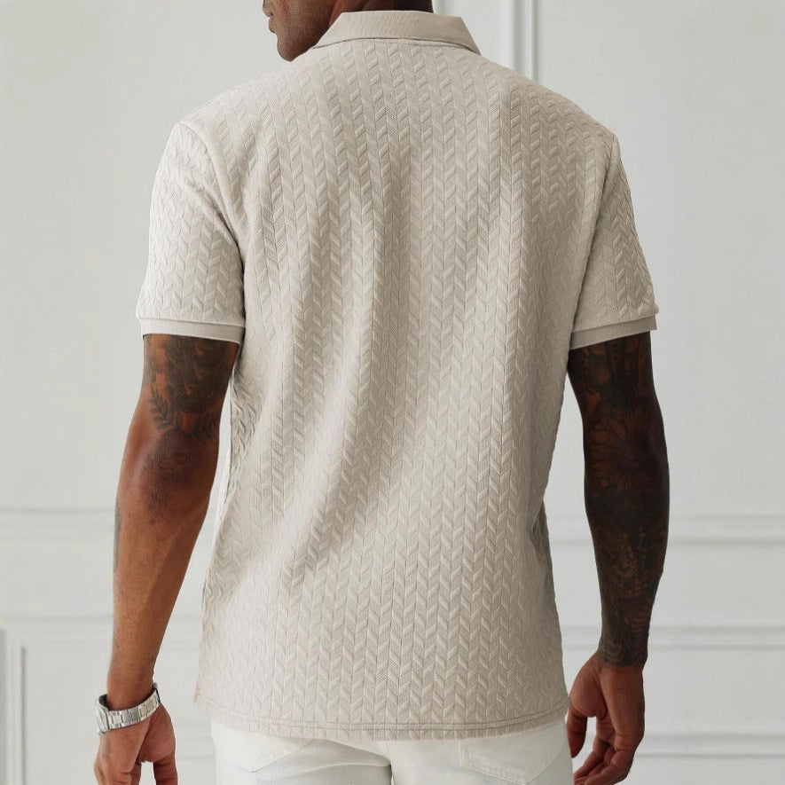 Mens Casual Short-sleeve Textured Polo Shirt Top