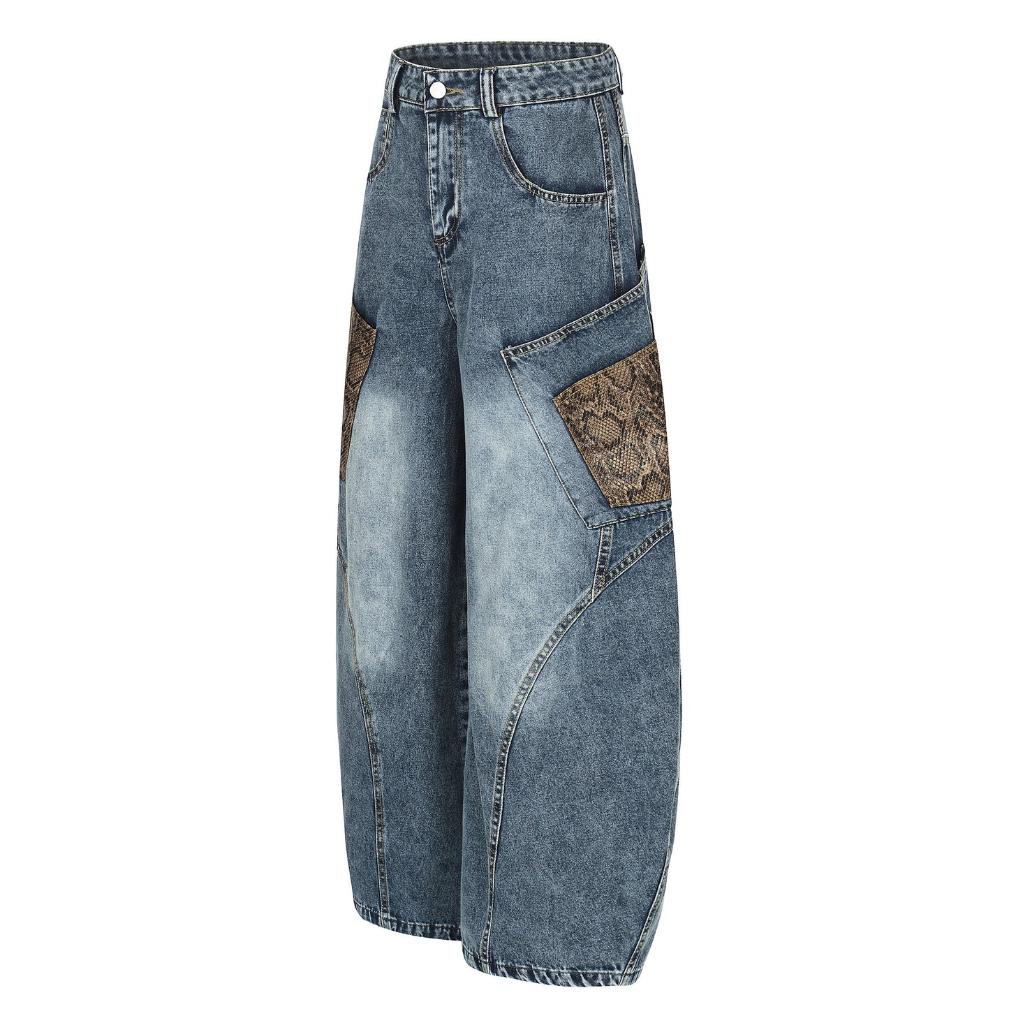 Mens Retro Washed Loose Wide Leg Denim Jeans
