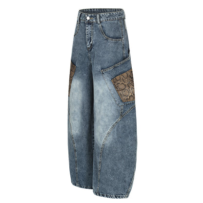 Mens Retro Washed Loose Wide Leg Denim Jeans