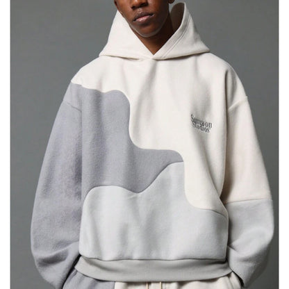 Irregular Patchwork American-Style Retro Unisex Hoodie And Sweatpants Set For Sports