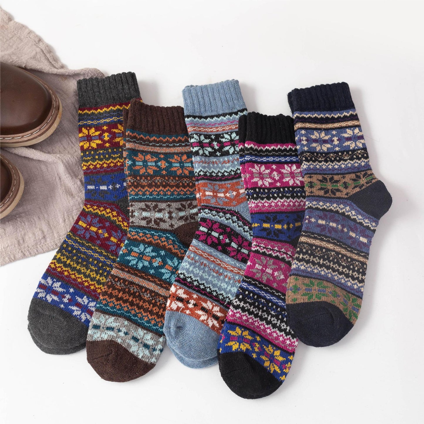 Mens Socks Vintage Ethnic-style Wool Socks For Winter