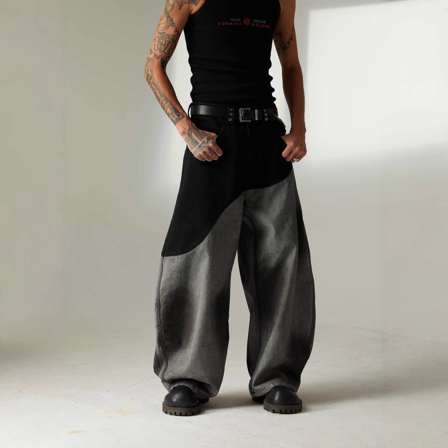 FallWinter Retro Washed Patchwork Contrasting-Color Casual Denim Jeans