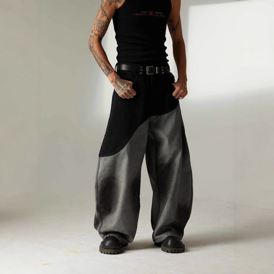 FallWinter Retro Washed Patchwork Contrasting-Color Casual Denim Jeans