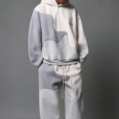 Irregular Patchwork American-Style Retro Unisex Hoodie And Sweatpants Set For Sports