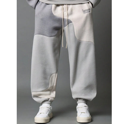 Irregular Patchwork American-Style Retro Unisex Hoodie And Sweatpants Set For Sports