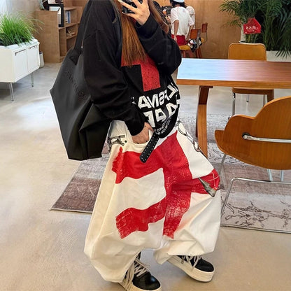 American Retro Heavy-duty Design Graffiti Print Wide-leg Pants