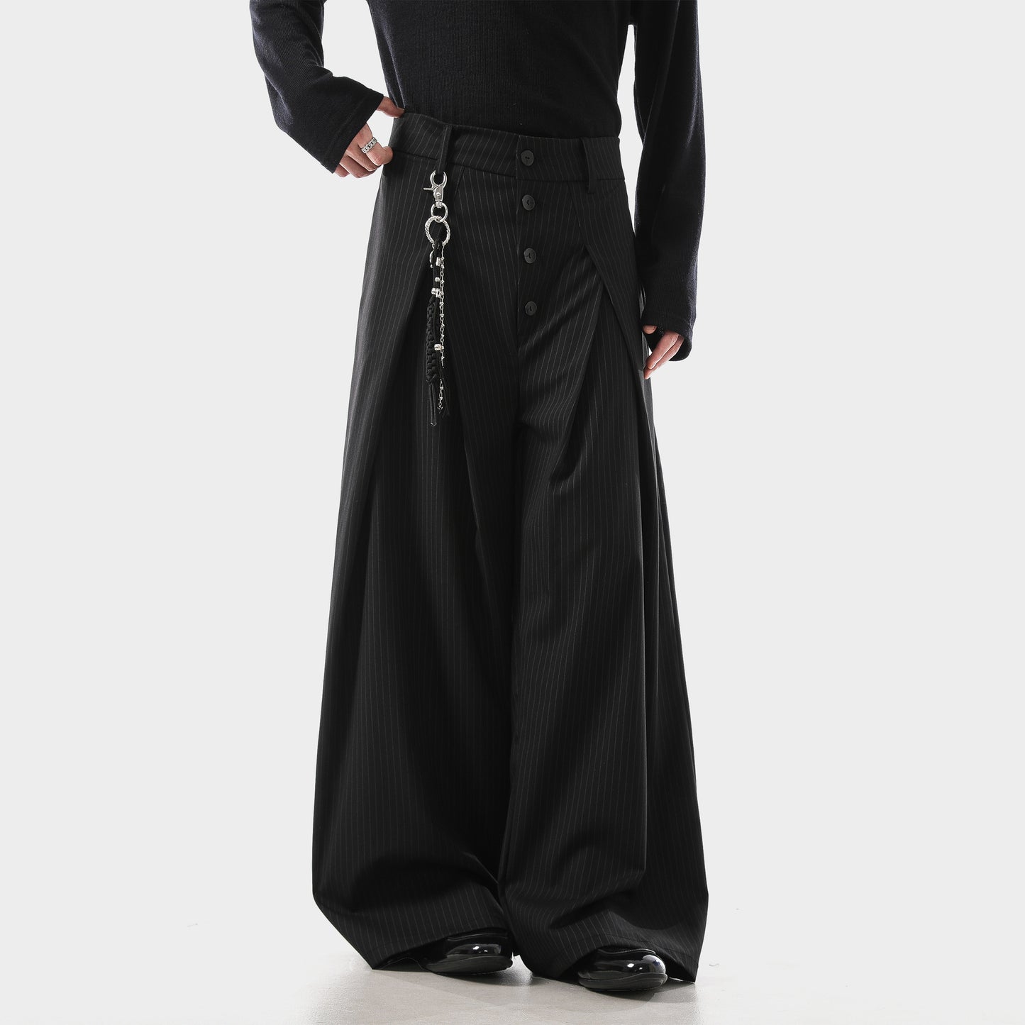 Retro Pleated Striped Button Suit Pants