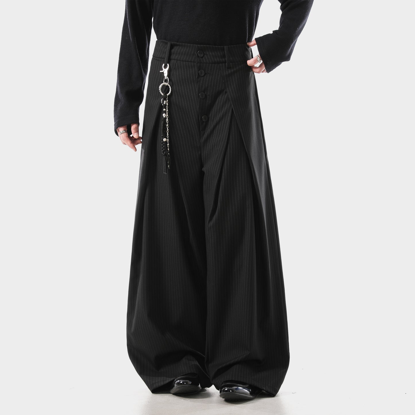 Retro Pleated Striped Button Suit Pants