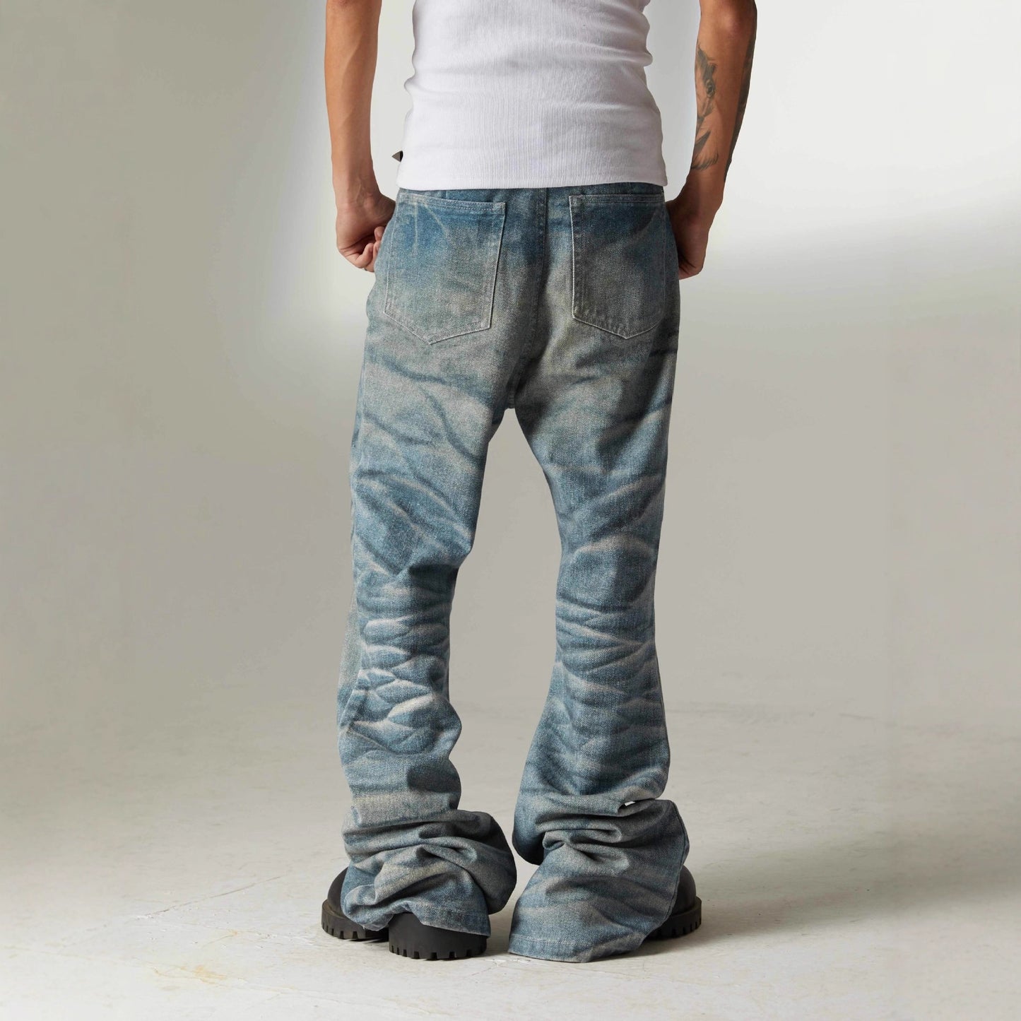 Retro Digital-printed Ripple Denim Jeans For Casual Wear