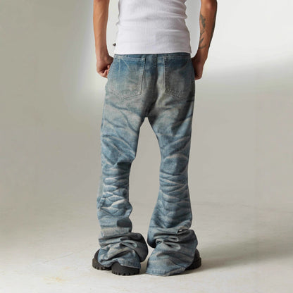 Retro Digital-printed Ripple Denim Jeans For Casual Wear
