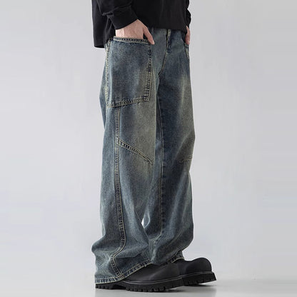 Mens Straight Leg Loose Fit Wide Leg Jeans