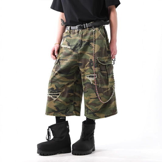 Retro Camouflage Pants Tooling Cropped Trousers