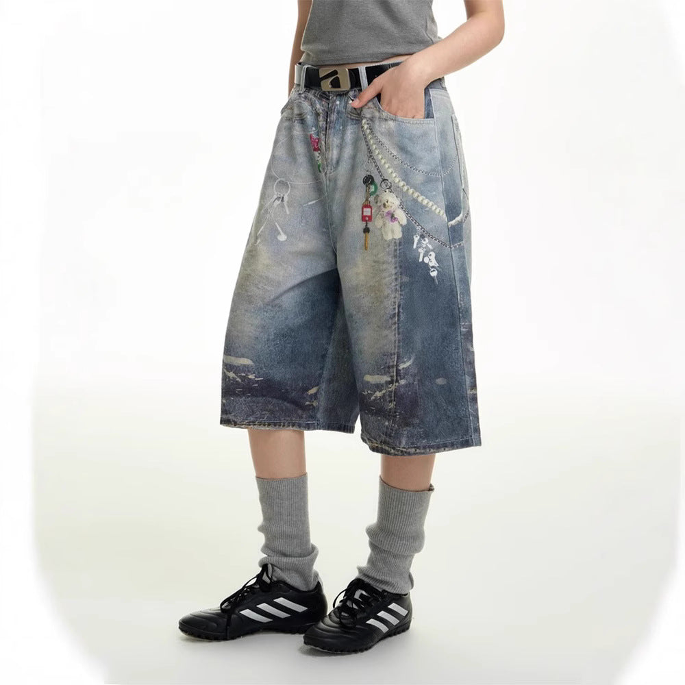 Men's Summer New Straight American Style Loose Casual Capri Pants