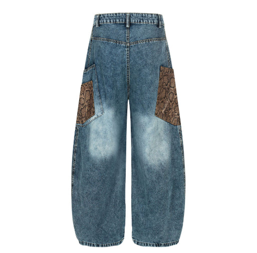 Mens Retro Washed Loose Wide Leg Denim Jeans