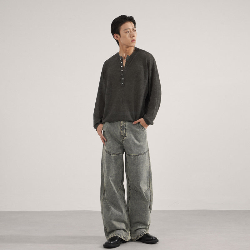 Contoured Scimitar-shaped Casual Loose Wide-leg Pants