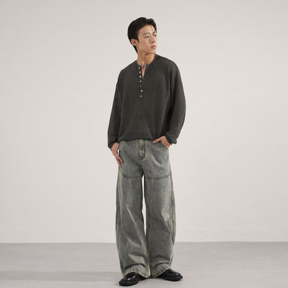 Contoured Scimitar-shaped Casual Loose Wide-leg Pants