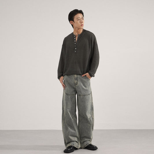 Contoured Scimitar-shaped Casual Loose Wide-leg Pants