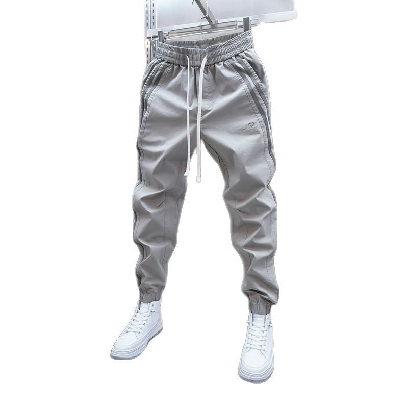 Mens Solid-Color Striped Loose Casual Pants