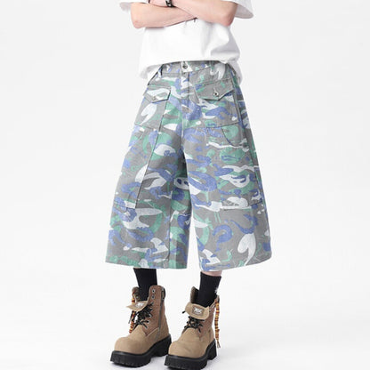 Denim American Big Workwear With Pocket Cropped Trousers Camouflage Pants