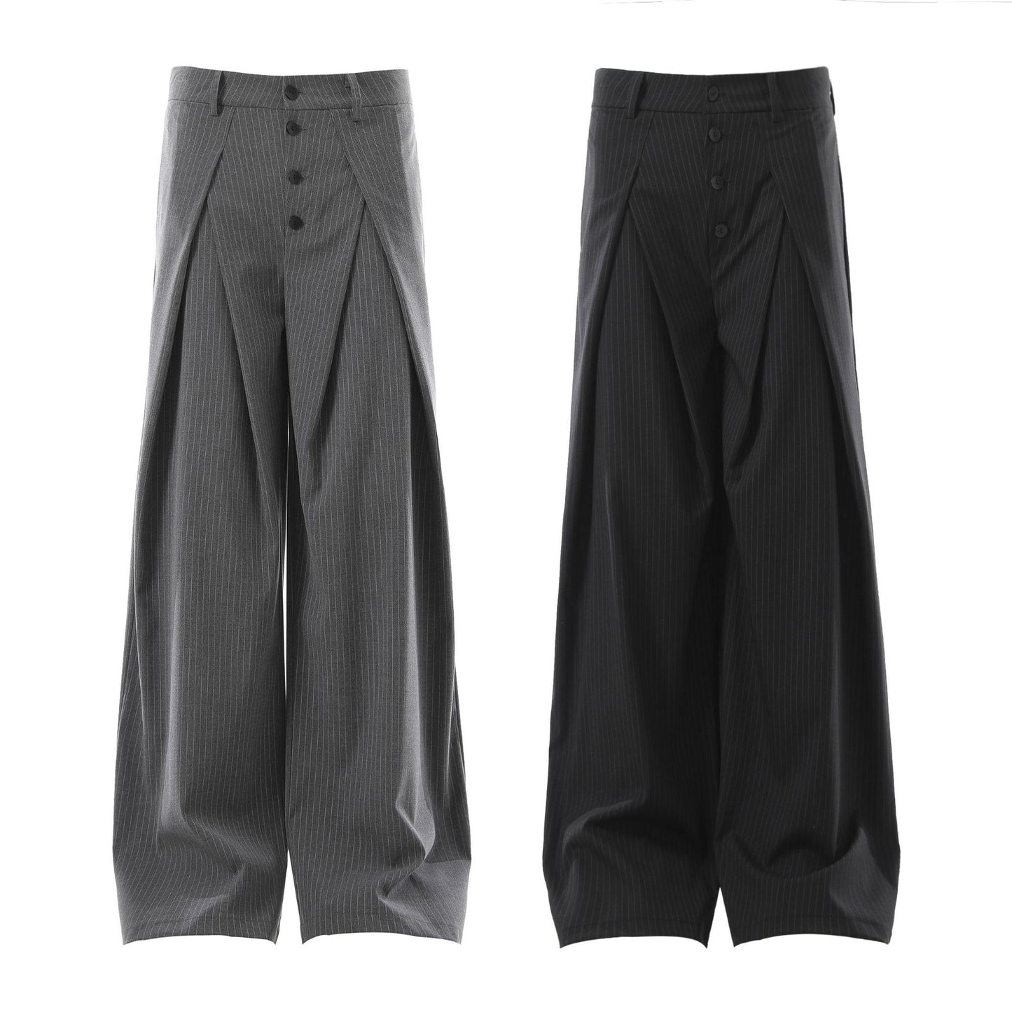 Retro Pleated Striped Button Suit Pants