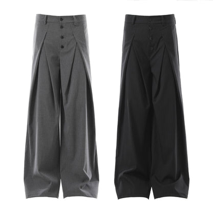 Retro Pleated Striped Button Suit Pants
