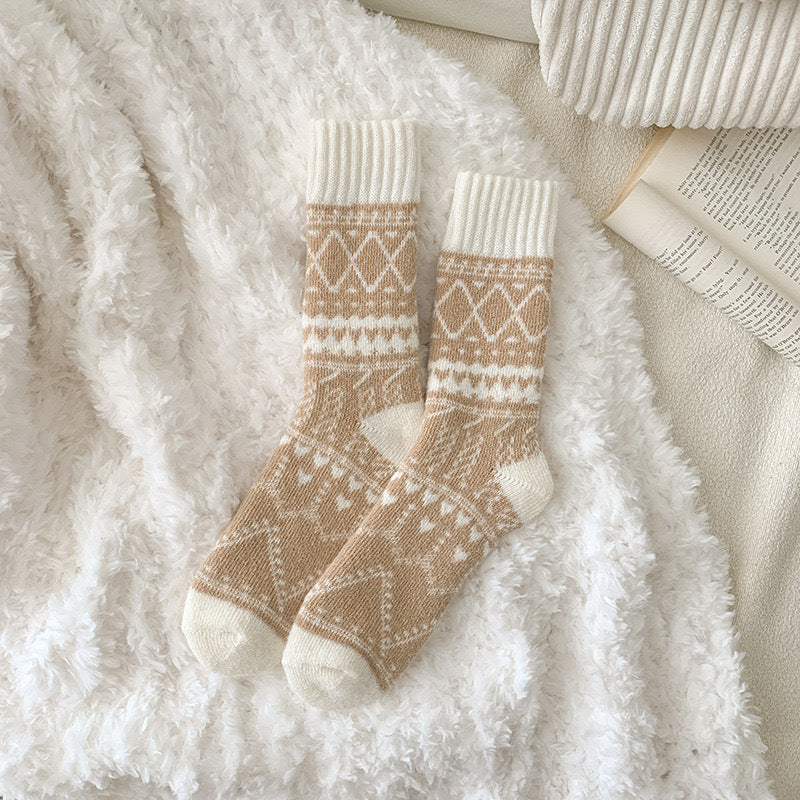 Winter Warm Cashmere Socks Fleece-lined Thick Mid-calf Length Socks