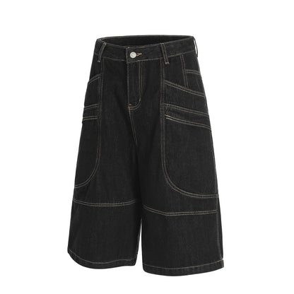 Retro Unisex Washed Mens Loose Denim Shorts