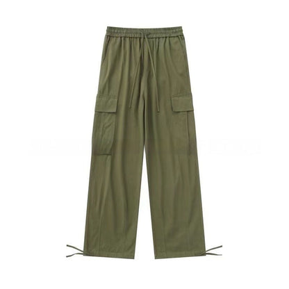 Loose Fitting Casual Straight Leg Cargo Pants With Multiple Pockets And A Drawstring Waist