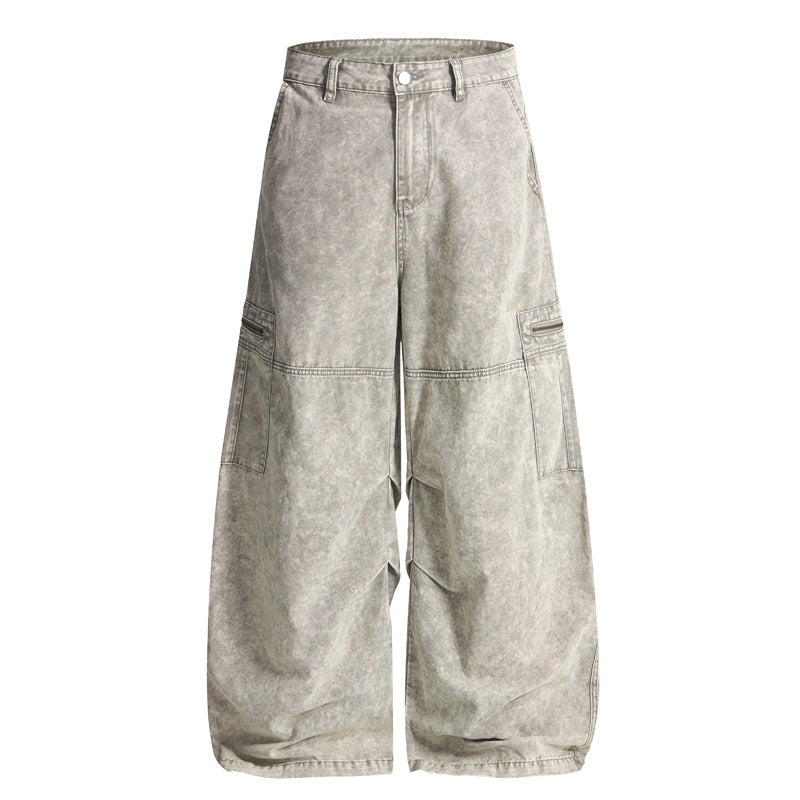 Casual Baggy Pants With A Utility-style Design Featuring Multiple Pockets And Zip Fly