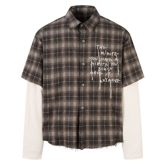 Mens Autumn Long-Sleeve American-Style Retro High-Street Tie-Dye Plaid Shirt