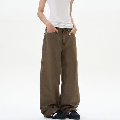 Pure Cotton Stone-washed Casual Straight-leg Men's Solid Loose Pants