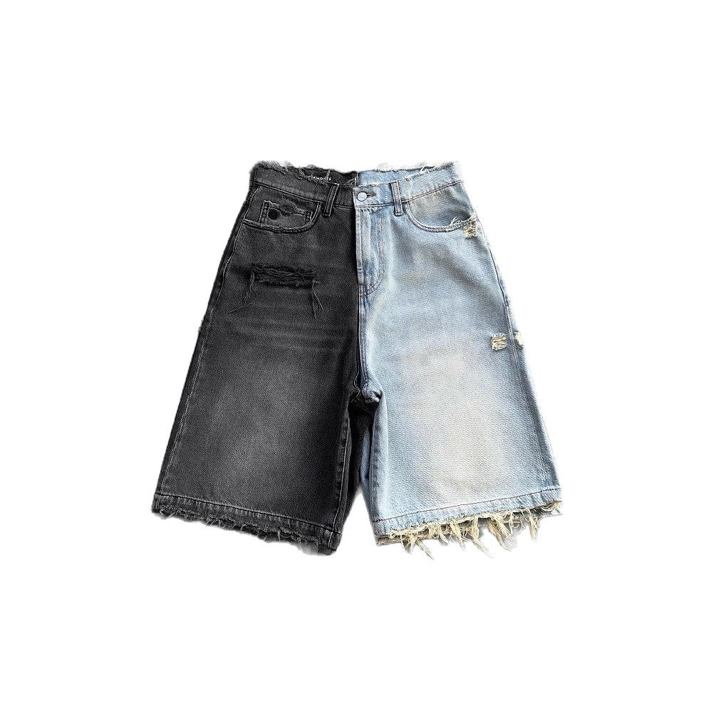 Gothic Style Men's Street Hip-hop Ripped Black Punk Washed Denim Shorts