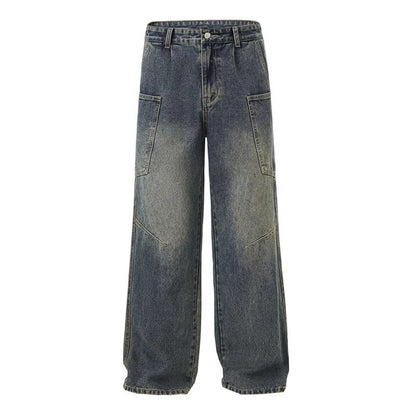Mens Straight Leg Loose Fit Wide Leg Jeans