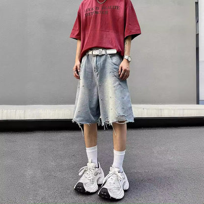 Ripped Frayed-edge Loose-fit Casual Versatile Denim Shorts