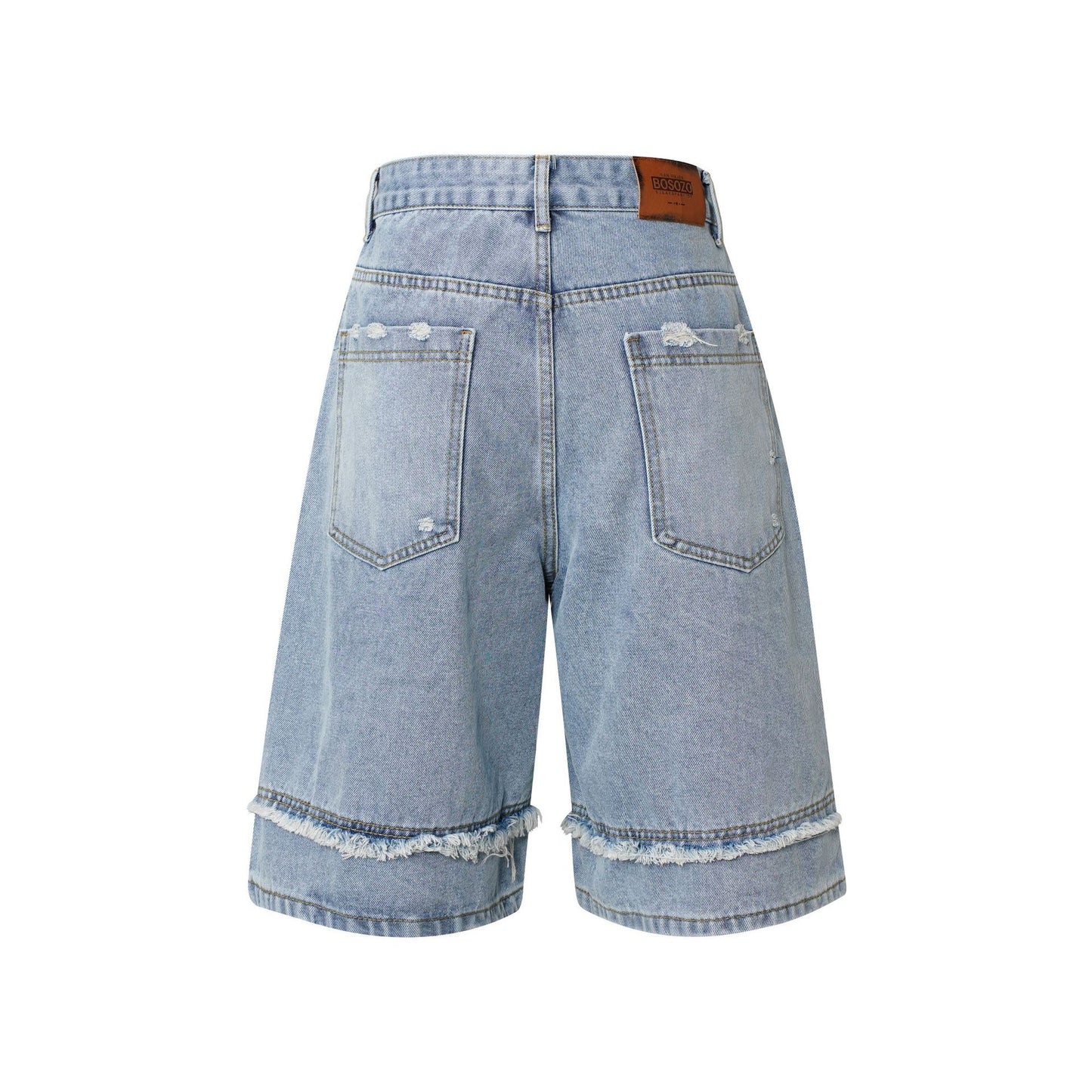 American Pu Shuai Distressed High Street Raw Edge Denim Shorts
