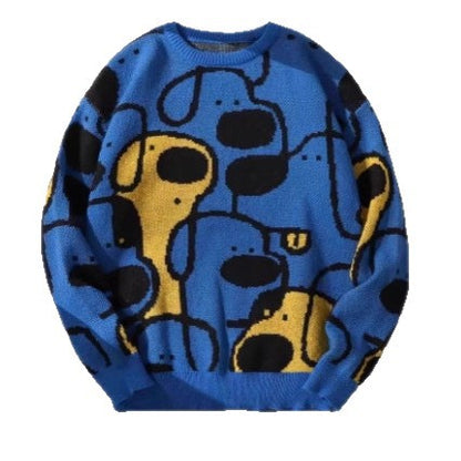 Printed Knitted Unisex Casual Crew-Neck Pullover