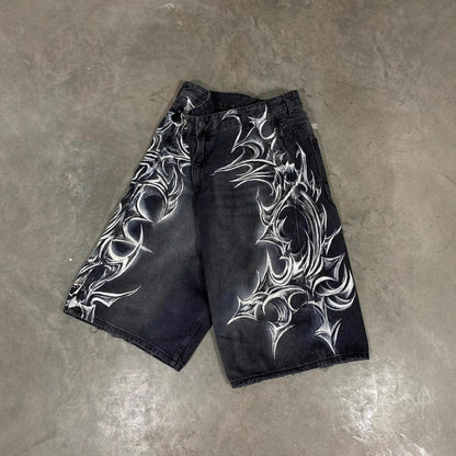American Retro Gothic Printed Denim Shorts