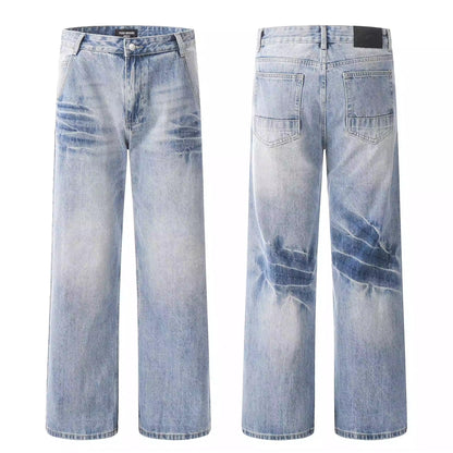 Mens Retro Washed Bleached And Distressed Lightning-Stripe Bamboo-Grain Pants